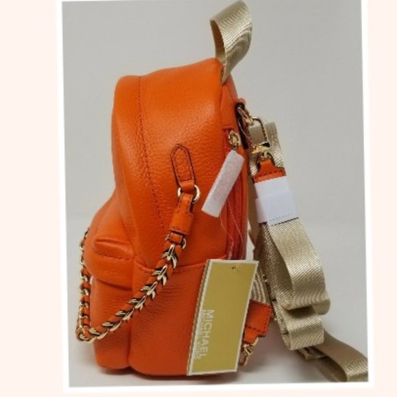 Michael Kors Slater Small Clementine Orange Pebbled Leather Convertible Backpack - Picture 3 of 8